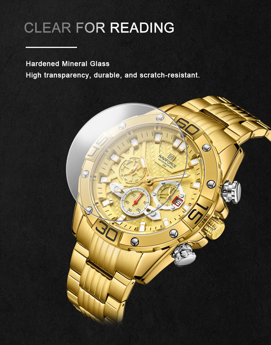 NAVIFORCE Men's Watches Top Luxury Brand Gold Business Quartz