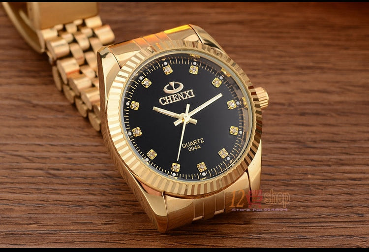 CHENXI Brand Top Luxury Ladies Gold Watch Women Golden Dress Rhinestone Quartz Waterproof
