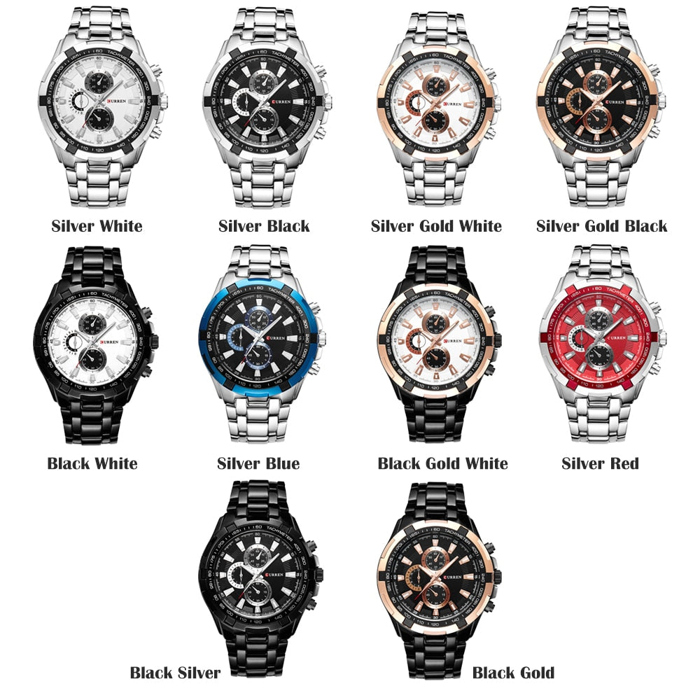 CURREN 8023 Quartz Watch Men Waterproof Sport Mens Business Stainless Steel Wristwatch
