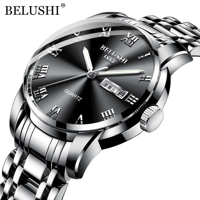 BELUSHI Top Brand Luxury Mens Watches Luminous Waterproof Stainless Quartz Business Wristwatch