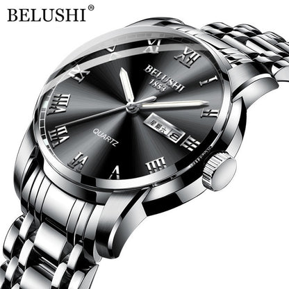 BELUSHI Top Brand Luxury Mens Watches Luminous Waterproof Stainless Quartz Business Wristwatch