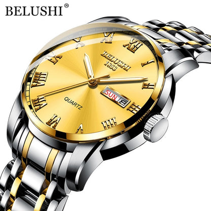 BELUSHI Top Brand Luxury Mens Watches Luminous Waterproof Stainless Quartz Business Wristwatch