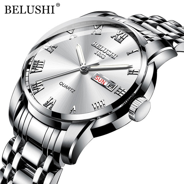 BELUSHI Top Brand Luxury Mens Watches Luminous Waterproof Stainless Quartz Business Wristwatch