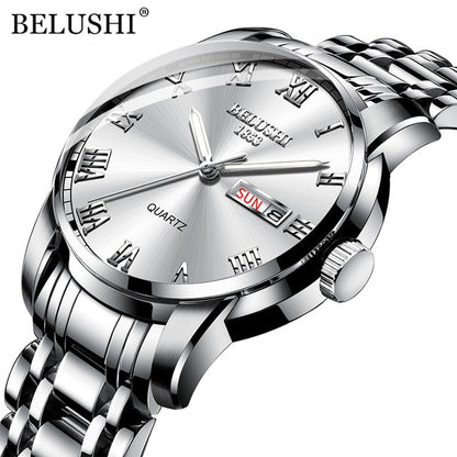 BELUSHI Top Brand Luxury Mens Watches Luminous Waterproof Stainless Quartz Business Wristwatch