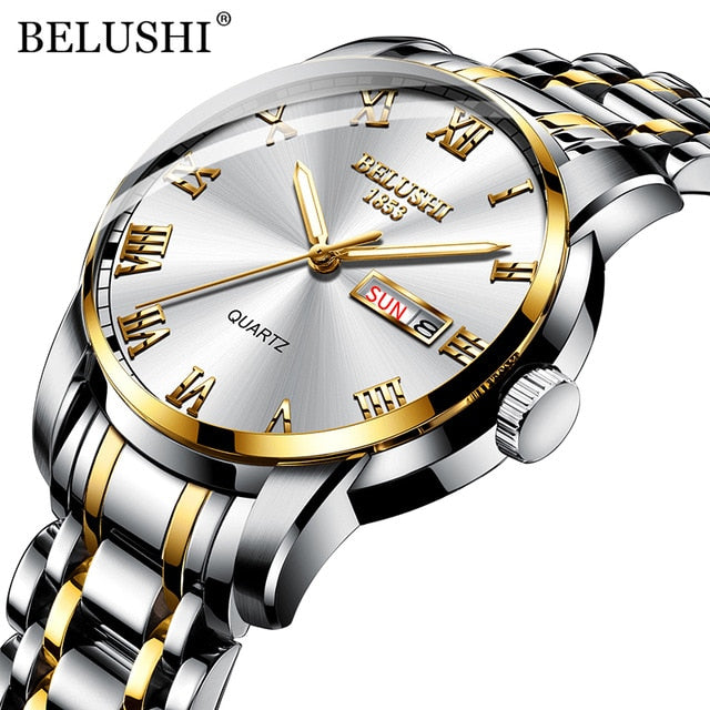BELUSHI Top Brand Luxury Mens Watches Luminous Waterproof Stainless Quartz Business Wristwatch