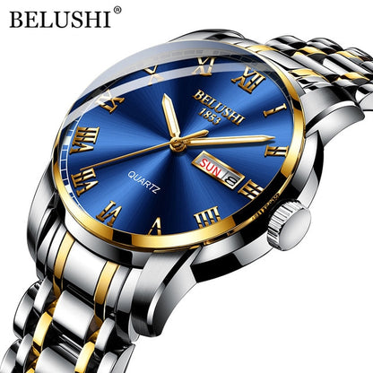 BELUSHI Top Brand Luxury Mens Watches Luminous Waterproof Stainless Quartz Business Wristwatch