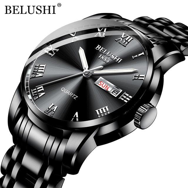 BELUSHI Top Brand Luxury Mens Watches Luminous Waterproof Stainless Quartz Business Wristwatch