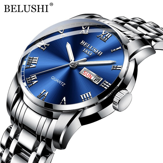 BELUSHI Top Brand Luxury Mens Watches Luminous Waterproof Stainless Quartz Business Wristwatch