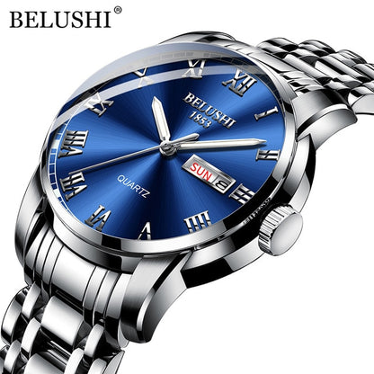 BELUSHI Top Brand Luxury Mens Watches Luminous Waterproof Stainless Quartz Business Wristwatch