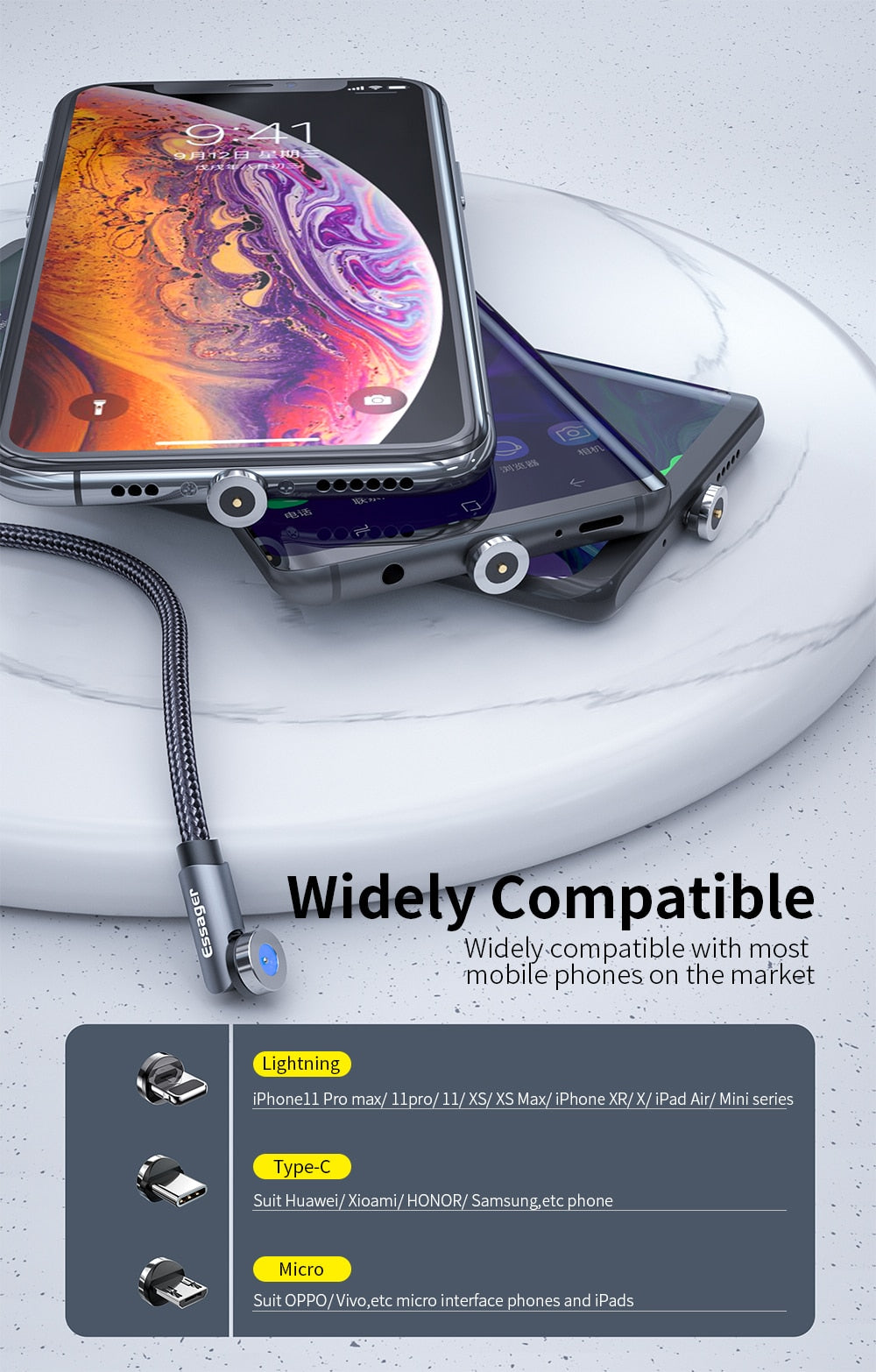 Magnetic Cable Fast Charging: Micro USB /Type C For iPhone Xiaomi