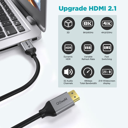 QGeeM 8K Cable HDMI 2.1 Wire for Xiaomi Xbox Series X PS5 PS4 Chromebook Laptops 120Hz HDMI Splitter Digital Cable Cord 4K