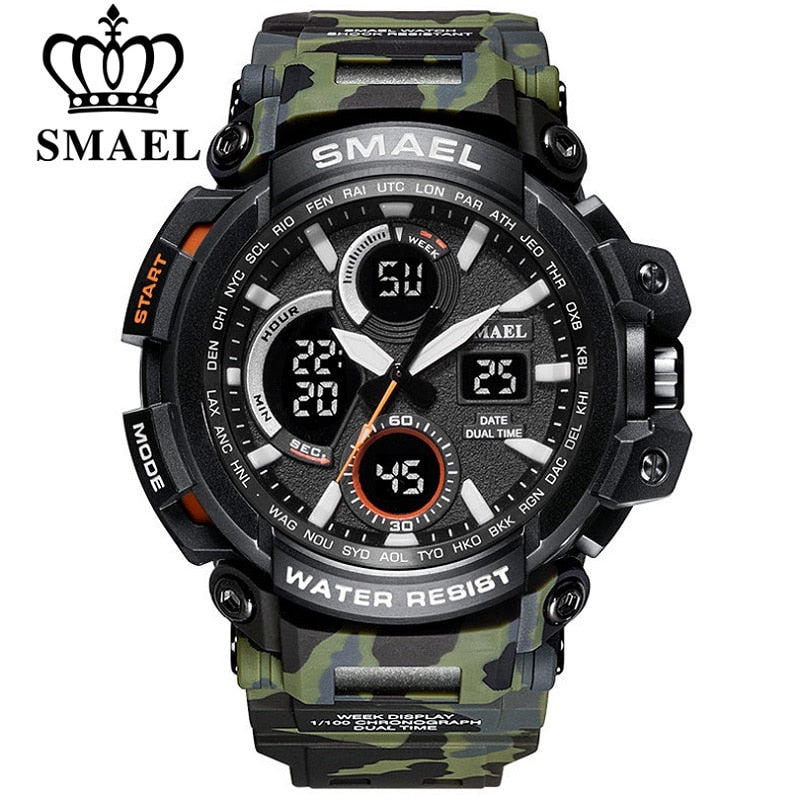SMAEL Men Sports Watches Dual Display Analog Digital LED Electronic Quartz Watch