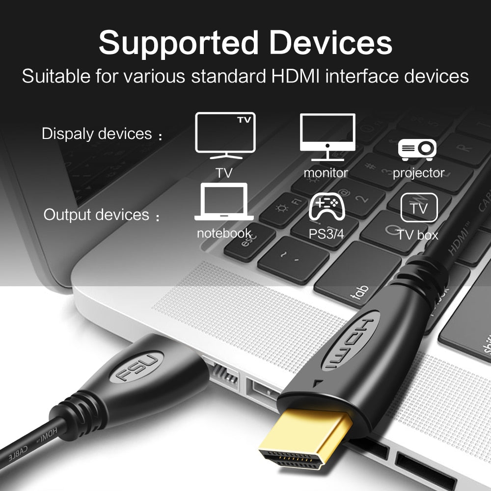 FSU HDMI-compatible Cable Video Gold Plated 1.4, 4K & 1080P & 3D, Cable for HDTV Splitter Switcher 0.5m 1m 1.5m 2m 3m 5m 10m