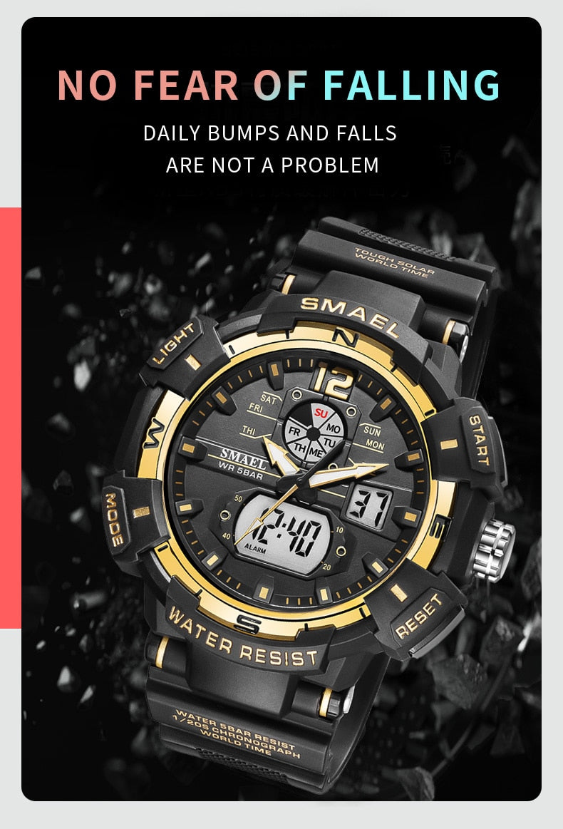 SMAEL Top Luxury Brand Men's Watch Outdoor Sports Waterproof  Watches Dual Display Quartz Rubber Digital Clock Relogio Masculino