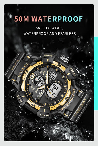 SMAEL Top Luxury Brand Men's Watch Outdoor Sports Waterproof  Watches Dual Display Quartz Rubber Digital Clock Relogio Masculino
