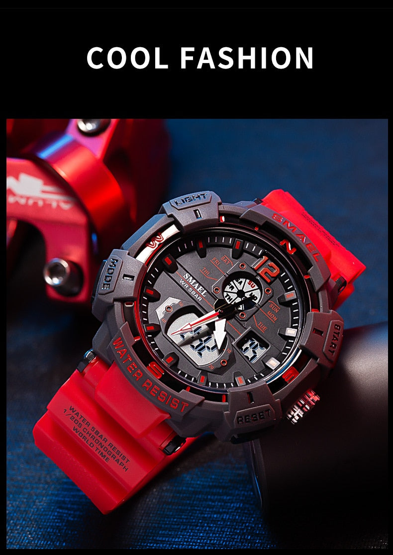 SMAEL Top Luxury Brand Men's Watch Outdoor Sports Waterproof  Watches Dual Display Quartz Rubber Digital Clock Relogio Masculino