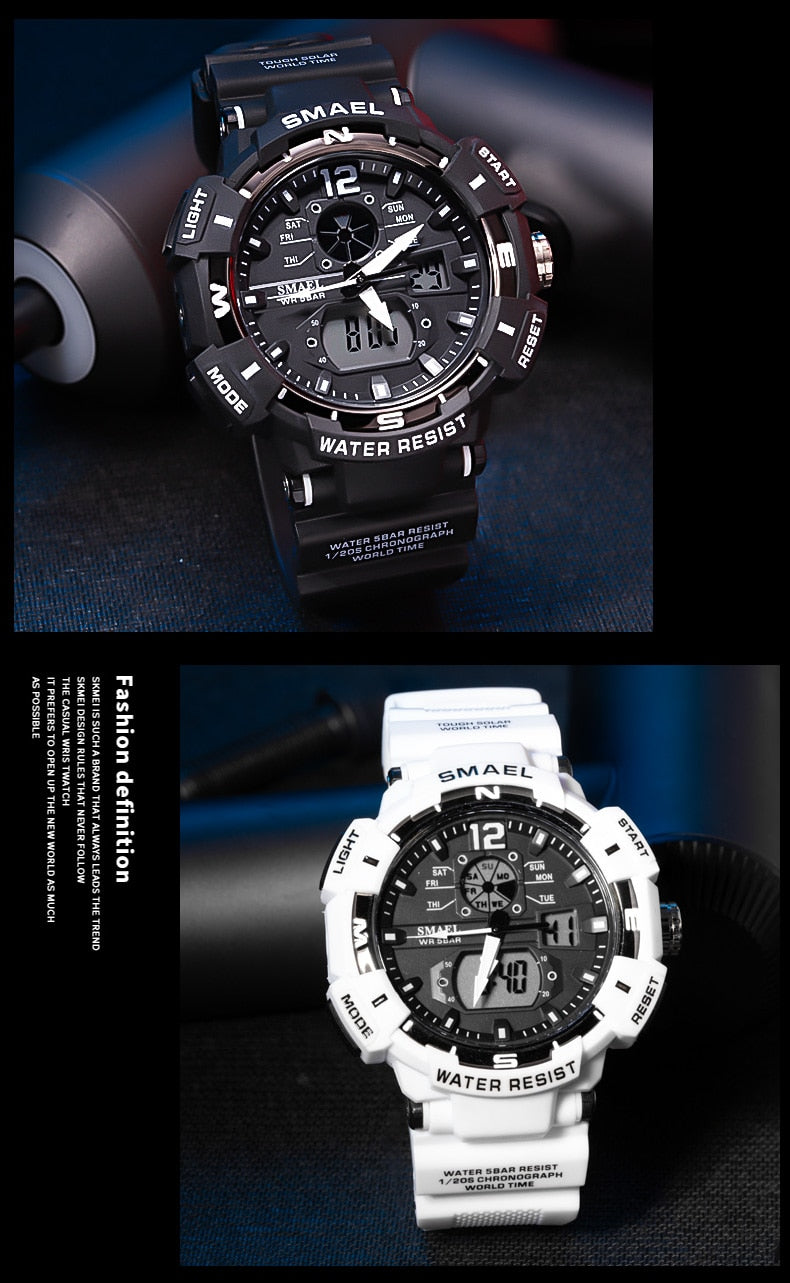 SMAEL Top Luxury Brand Men's Watch Outdoor Sports Waterproof  Watches Dual Display Quartz Rubber Digital Clock Relogio Masculino
