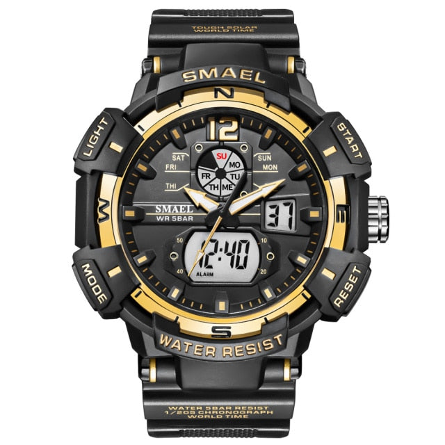 SMAEL Top Luxury Brand Men's Watch Outdoor Sports Waterproof  Watches Dual Display Quartz Rubber Digital Clock Relogio Masculino