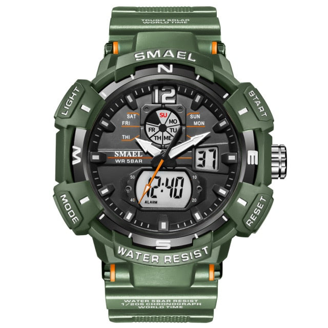 SMAEL Top Luxury Brand Men's Watch Outdoor Sports Waterproof  Watches Dual Display Quartz Rubber Digital Clock Relogio Masculino