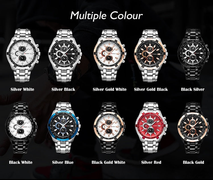CURREN 8023 Quartz Watch Men Waterproof Sport Mens Business Stainless Steel Wristwatch