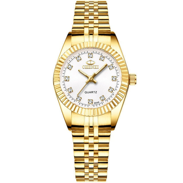 CHENXI Brand Top Luxury Ladies Gold Watch Women Golden Dress Rhinestone Quartz Waterproof