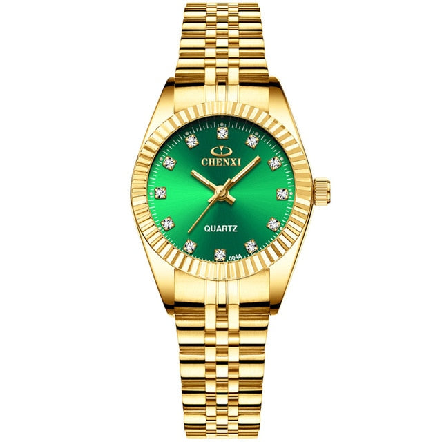 CHENXI Brand Top Luxury Ladies Gold Watch Women Golden Dress Rhinestone Quartz Waterproof