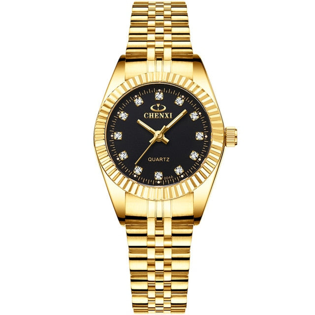 CHENXI Brand Top Luxury Ladies Gold Watch Women Golden Dress Rhinestone Quartz Waterproof