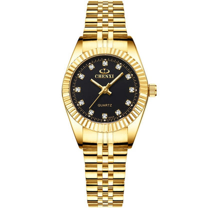 CHENXI Brand Top Luxury Ladies Gold Watch Women Golden Dress Rhinestone Quartz Waterproof