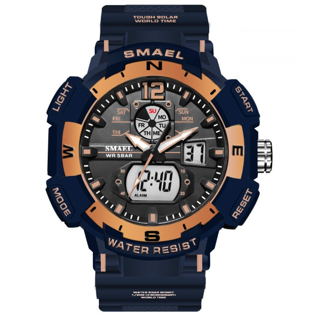 SMAEL Top Luxury Brand Men's Watch Outdoor Sports Waterproof  Watches Dual Display Quartz Rubber Digital Clock Relogio Masculino
