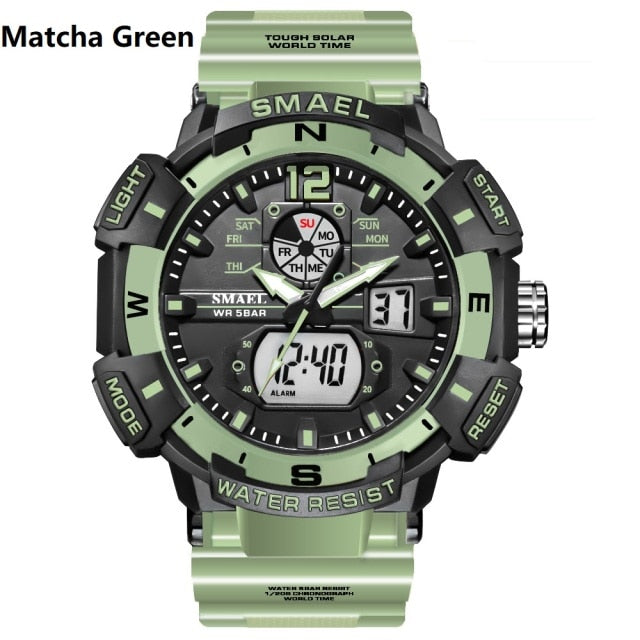 SMAEL Top Luxury Brand Men's Watch Outdoor Sports Waterproof  Watches Dual Display Quartz Rubber Digital Clock Relogio Masculino