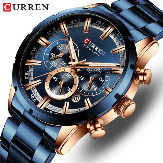 CURREN Men Watch Top Brand Luxury Sports Quartz Full Steel Waterproof Chronograph Wristwatch Men Relogio Masculino