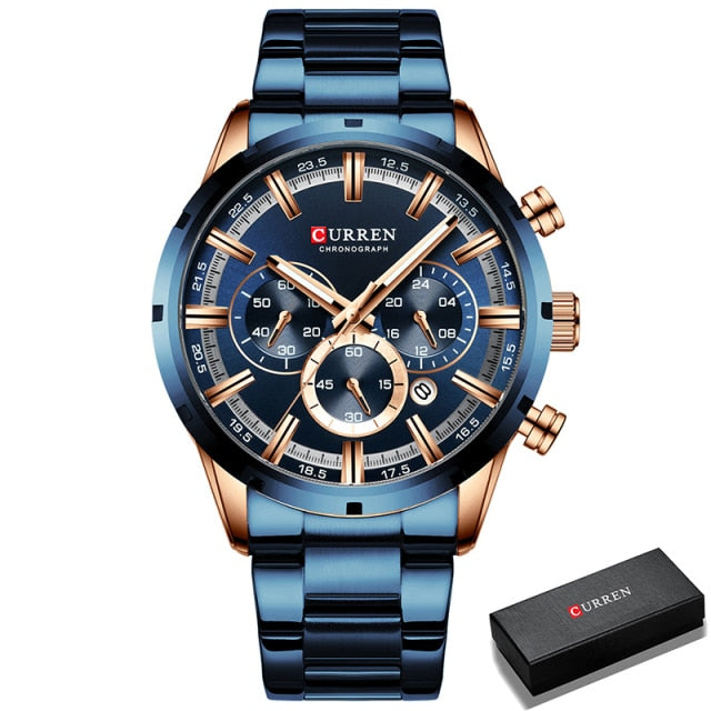 CURREN Men Watch Top Brand Luxury Sports Quartz Full Steel Waterproof Chronograph Wristwatch Men Relogio Masculino