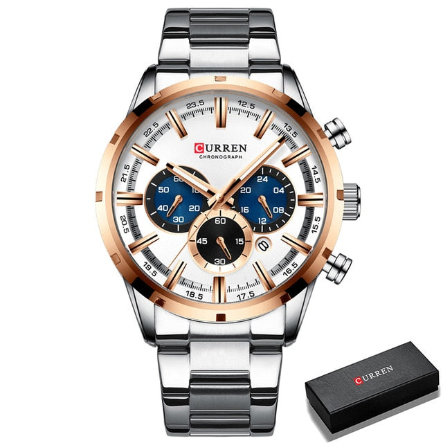 CURREN Men Watch Top Brand Luxury Sports Quartz Full Steel Waterproof Chronograph Wristwatch Men Relogio Masculino