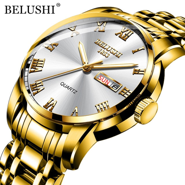 BELUSHI Top Brand Luxury Mens Watches Luminous Waterproof Stainless Quartz Business Wristwatch
