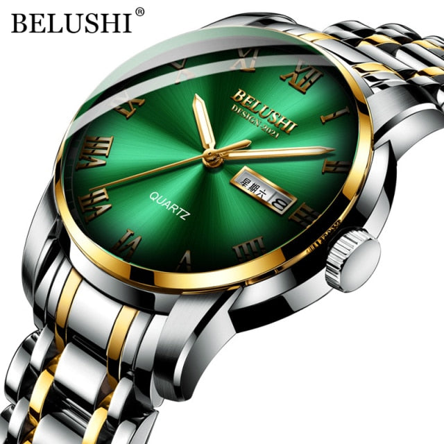 BELUSHI Top Brand Luxury Mens Watches Luminous Waterproof Stainless Quartz Business Wristwatch