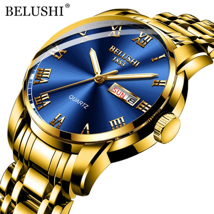 BELUSHI Top Brand Luxury Mens Watches Luminous Waterproof Stainless Quartz Business Wristwatch