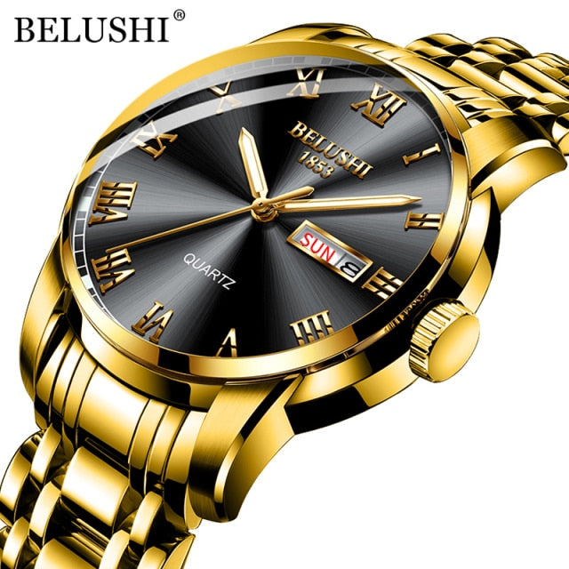 BELUSHI Top Brand Luxury Mens Watches Luminous Waterproof Stainless Quartz Business Wristwatch