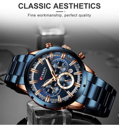 CURREN Men Watch Top Brand Luxury Sports Quartz Full Steel Waterproof Chronograph Wristwatch Men Relogio Masculino