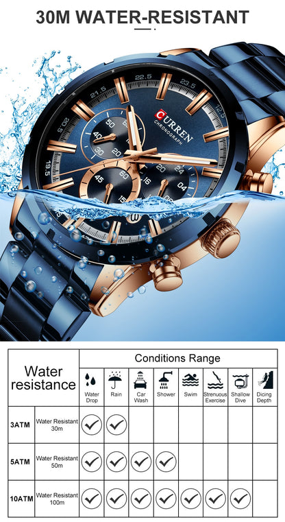 CURREN Men Watch Top Brand Luxury Sports Quartz Full Steel Waterproof Chronograph Wristwatch Men Relogio Masculino