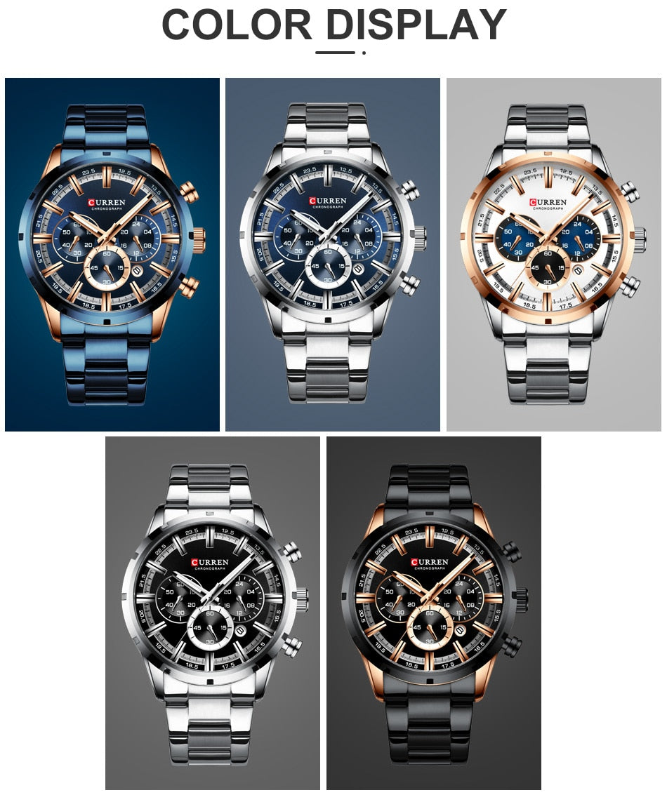 CURREN Men Watch Top Brand Luxury Sports Quartz Full Steel Waterproof Chronograph Wristwatch Men Relogio Masculino