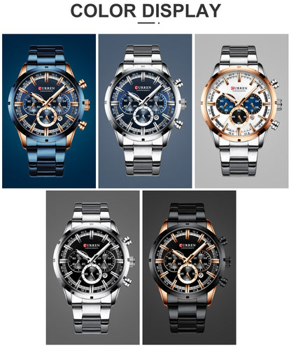 CURREN Men Watch Top Brand Luxury Sports Quartz Full Steel Waterproof Chronograph Wristwatch Men Relogio Masculino
