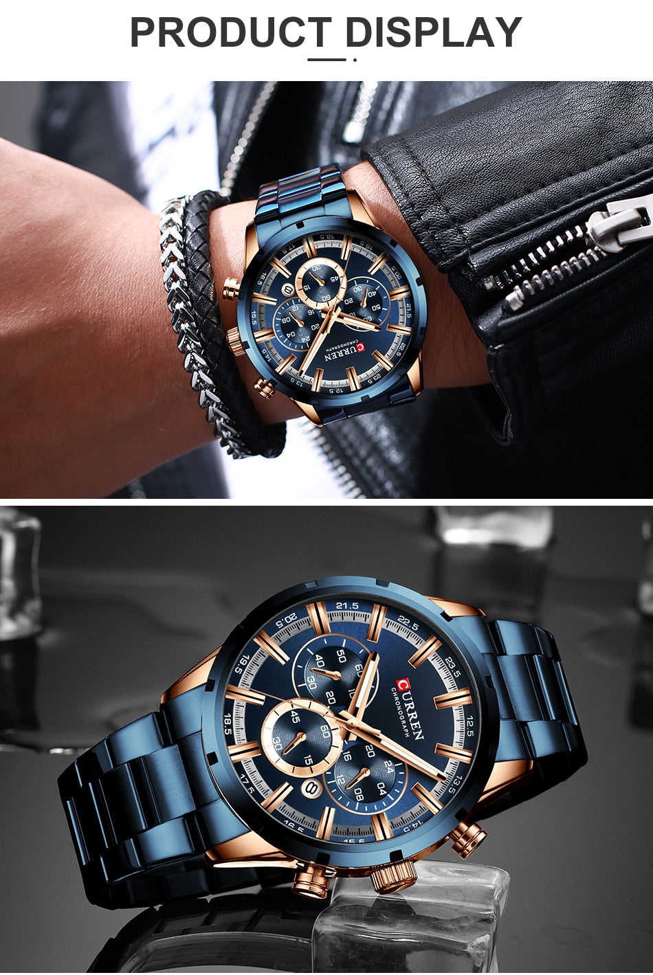 CURREN Men Watch Top Brand Luxury Sports Quartz Full Steel Waterproof Chronograph Wristwatch Men Relogio Masculino