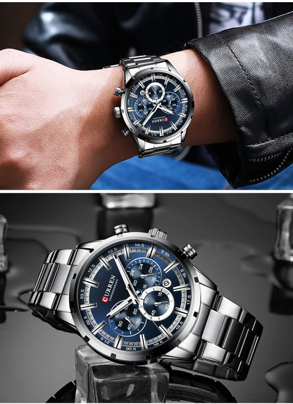 CURREN Men Watch Top Brand Luxury Sports Quartz Full Steel Waterproof Chronograph Wristwatch Men Relogio Masculino