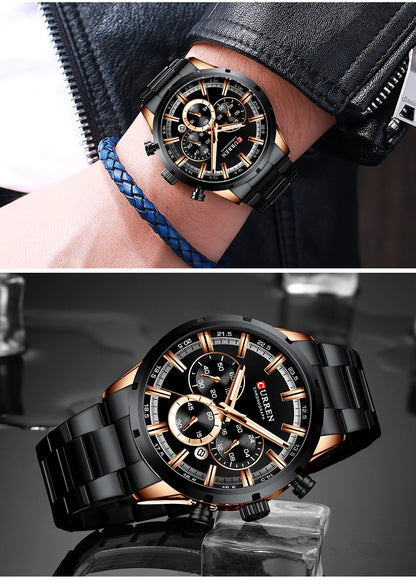 CURREN Men Watch Top Brand Luxury Sports Quartz Full Steel Waterproof Chronograph Wristwatch Men Relogio Masculino