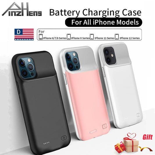 PINZHENG Battery Charger Case For iPhone 7 8 6 6S / X XS 12 11 Pro Max Portable Power Bank Charger