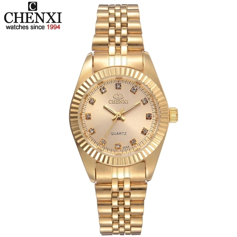 CHENXI Brand Top Luxury Ladies Gold Watch Women Golden Dress Rhinestone Quartz Waterproof