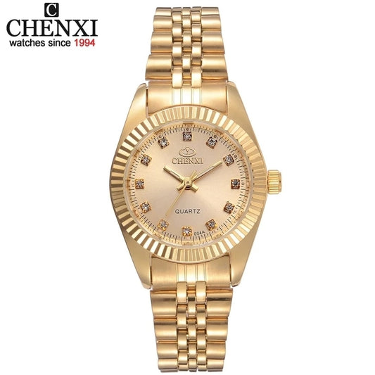 CHENXI Brand Top Luxury Ladies Gold Watch Women Golden Dress Rhinestone Quartz Waterproof