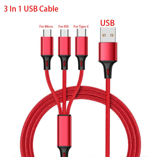 Hot Sell 3 in1 Data USB Cable For iPad Tablet For iPhone Phone For Android Phone Type C Xiaomi Huawei Samsung