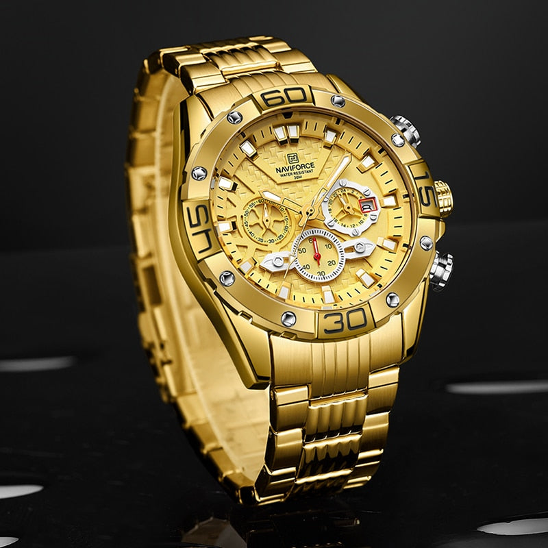 NAVIFORCE Men's Watches Top Luxury Brand Gold Business Quartz