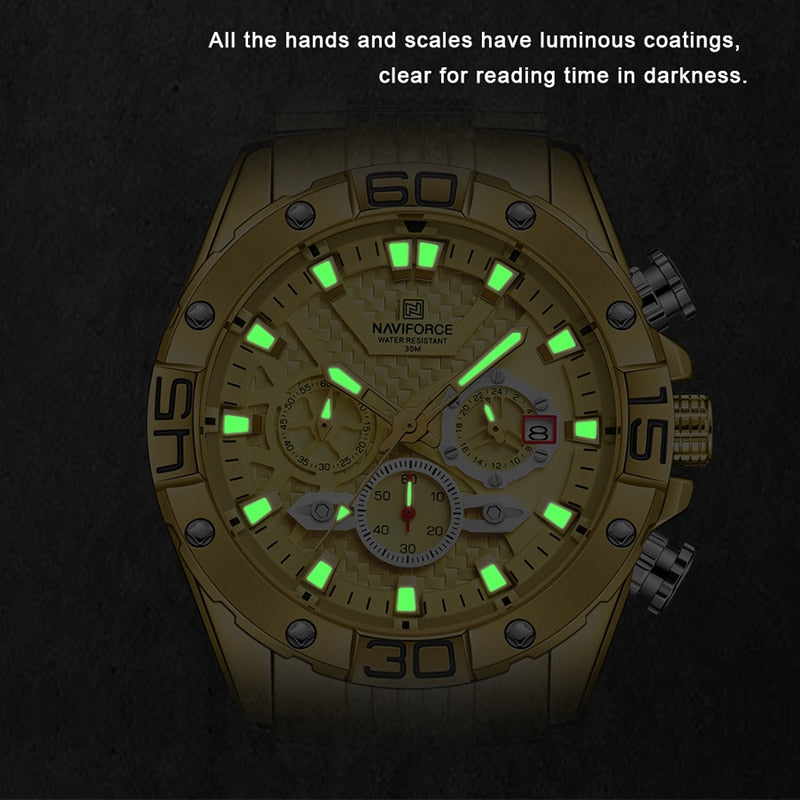 NAVIFORCE Men's Watches Top Luxury Brand Gold Business Quartz